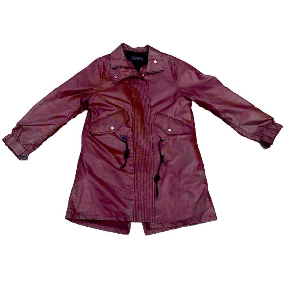 Zara Vegan Leather Faux Fur Lined Burgundy Zip Up Coat Womens XS